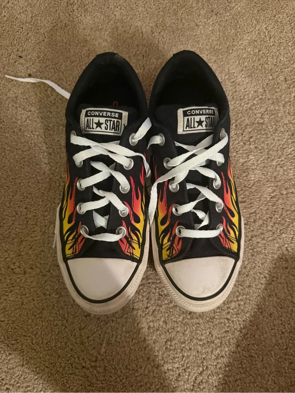 CONVERSE All Star Black Sneakers w/ Flames Shoes Kids Youth Sz 4